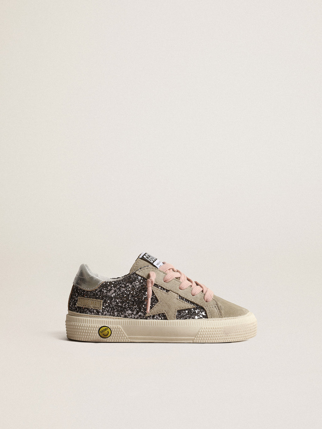 May Junior in anthracite-gray glitter with dove-gray suede star| Golden Goose