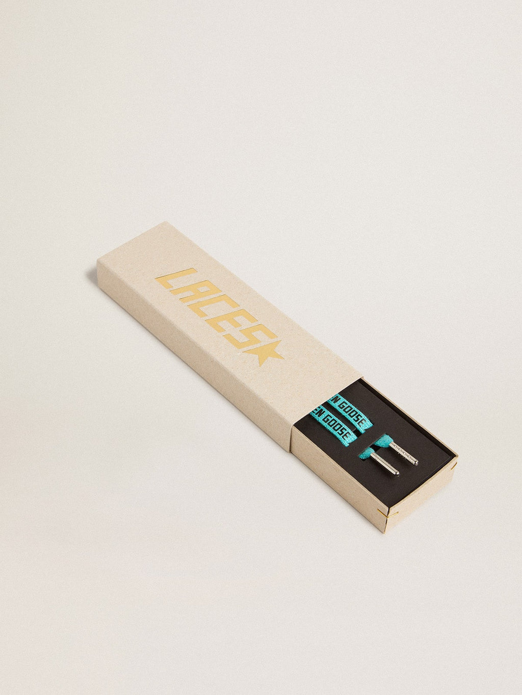 Light blue Lurex laces with contrasting black logo| Golden Goose