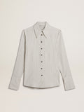 Women's white viscose shirt with narrow black stripes| Golden Goose