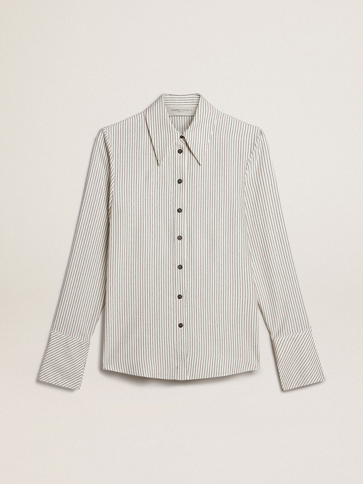 Women's white viscose shirt with narrow black stripes| Golden Goose