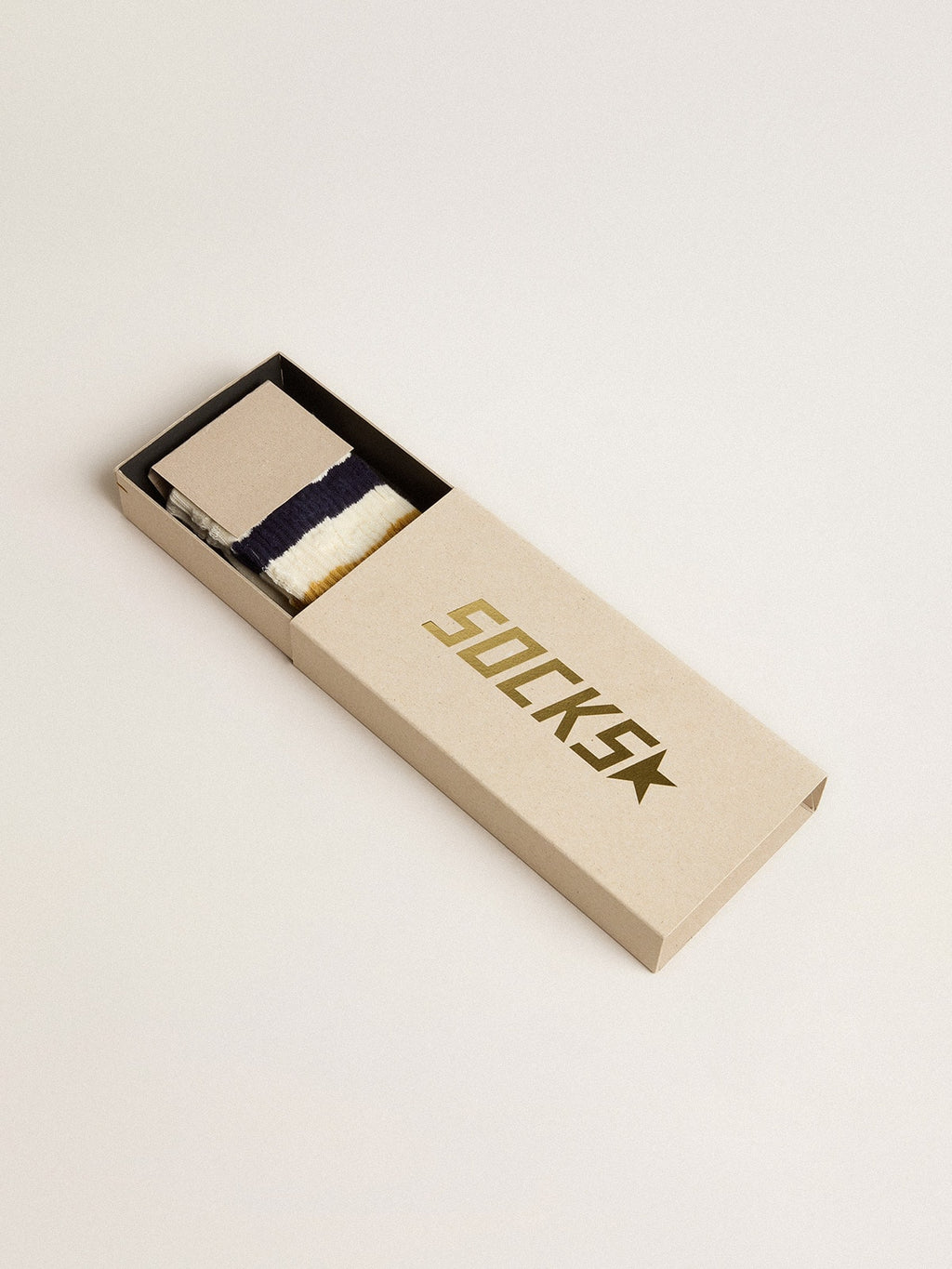Aged-white socks with distressed details and two-tone stripes| Golden Goose