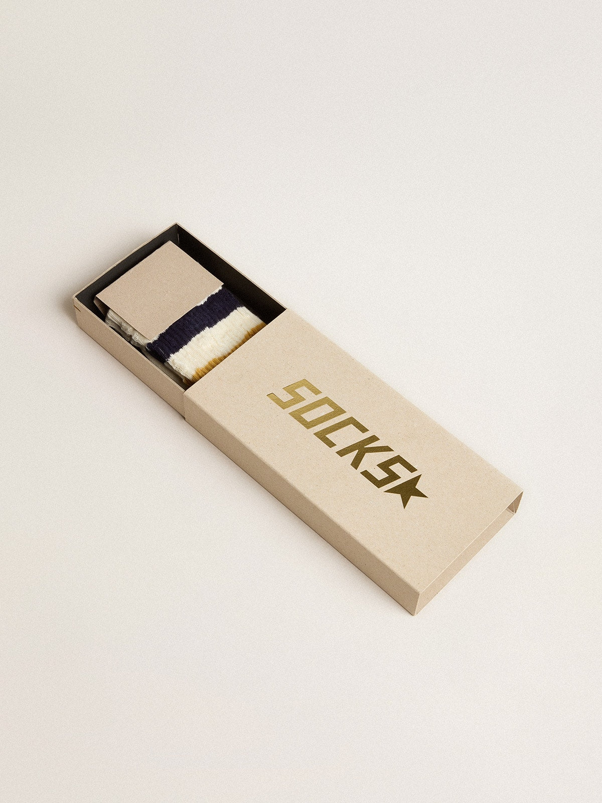Aged-white socks with distressed details and two-tone stripes| Golden Goose