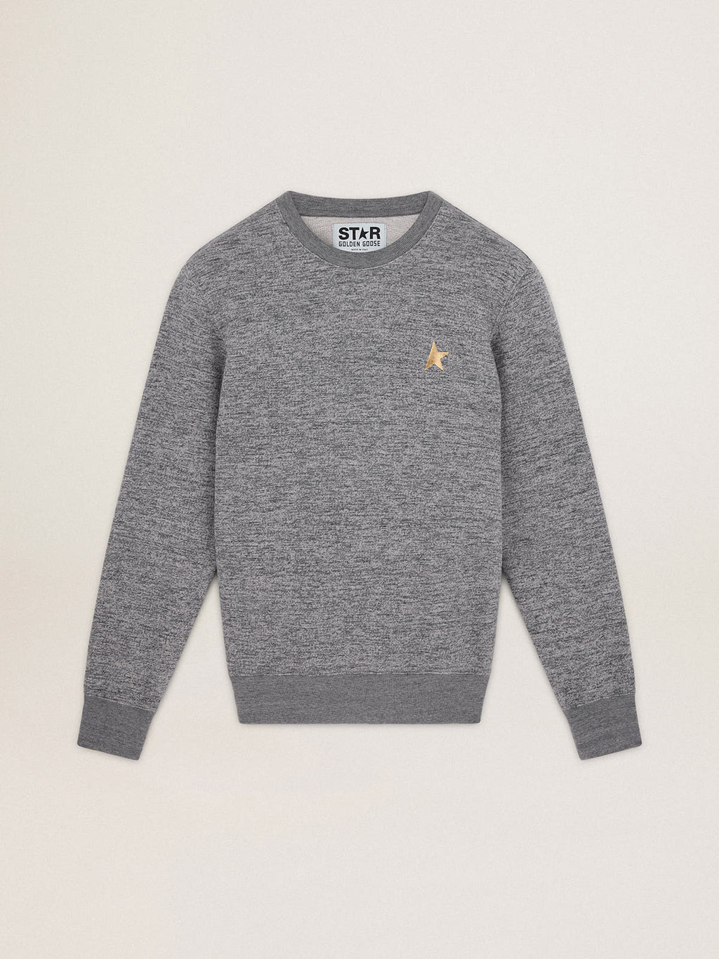 Men's mélange gray cotton sweatshirt with gold star on the front| Golden Goose