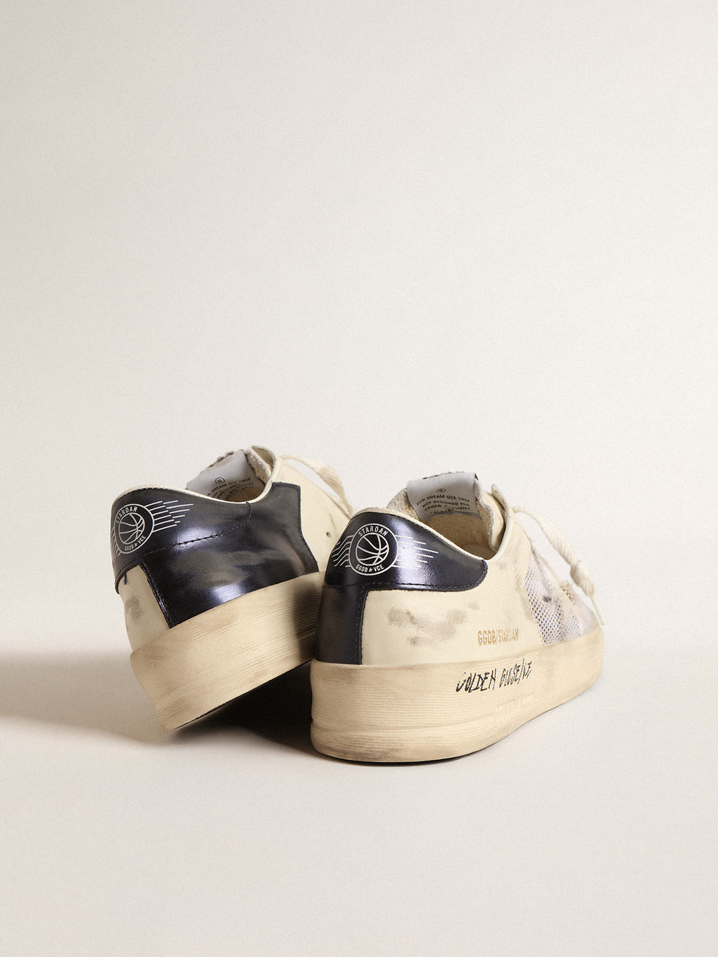 Stardan in white leather and mesh with blue metallic heel tab| Golden Goose