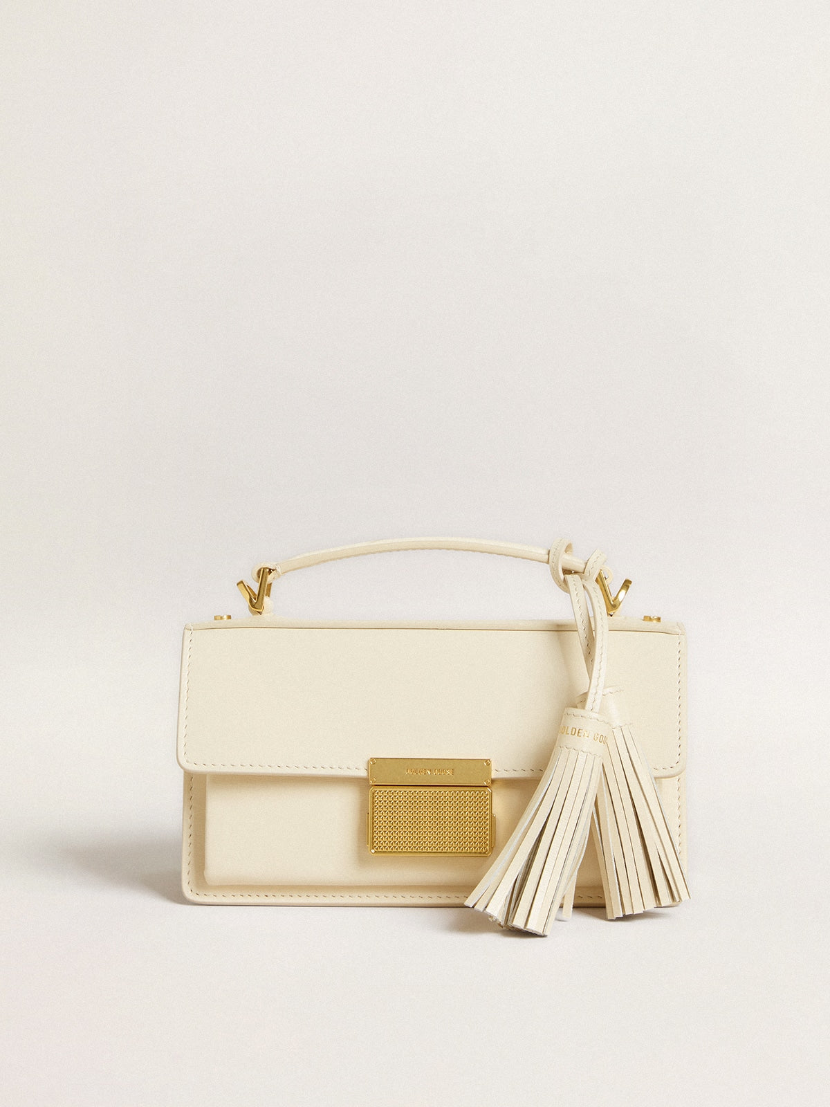 Small Venezia Bag in butter-colored boarded leather with gold details| Golden Goose