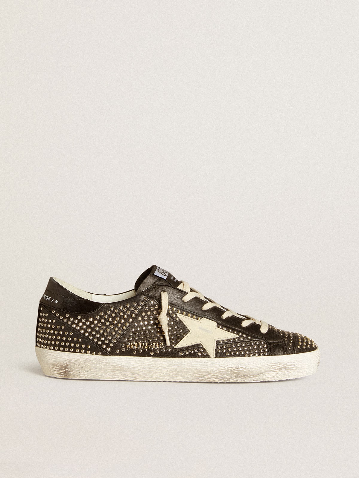 Men's Super-Star in studded black nappa with white leather star| Golden Goose