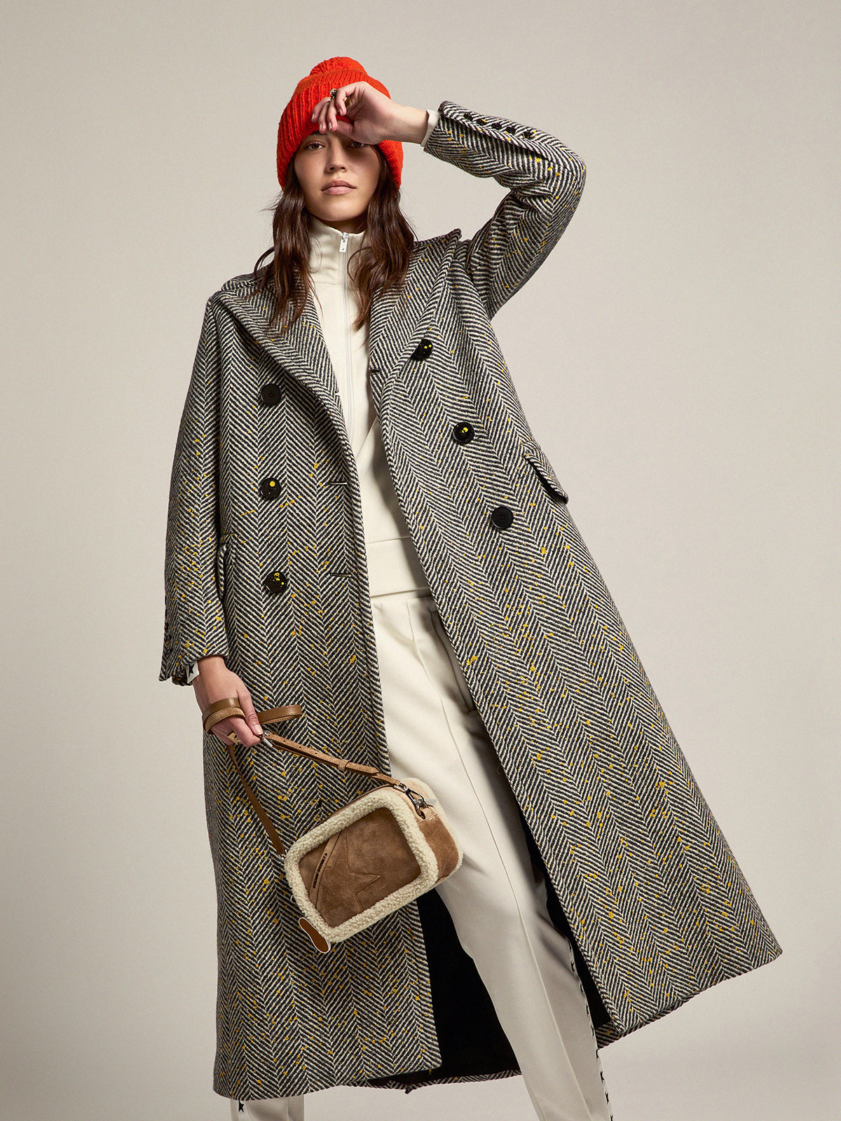 Women's long grey wool coat| Golden Goose