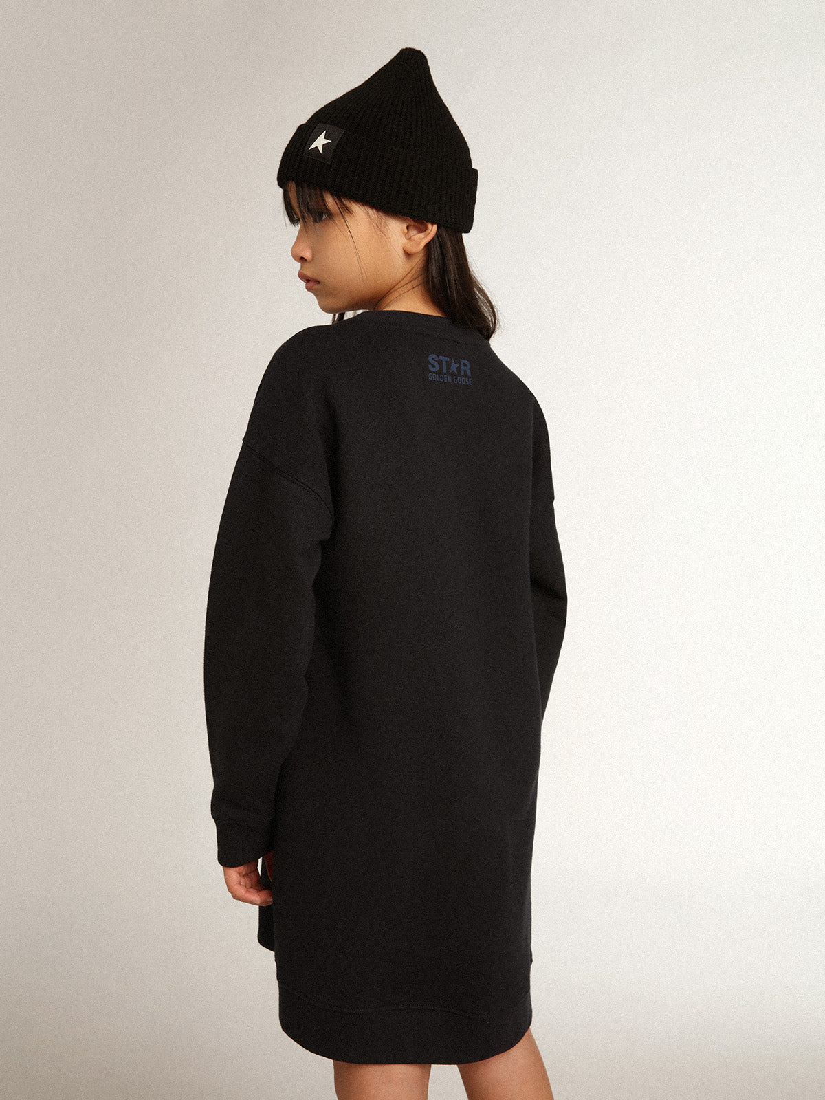 Girls' dark blue sweatshirt dress with sequin star| Golden Goose
