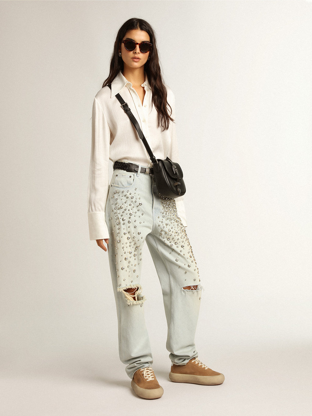 Parchment-colored slim-fit shirt| Golden Goose