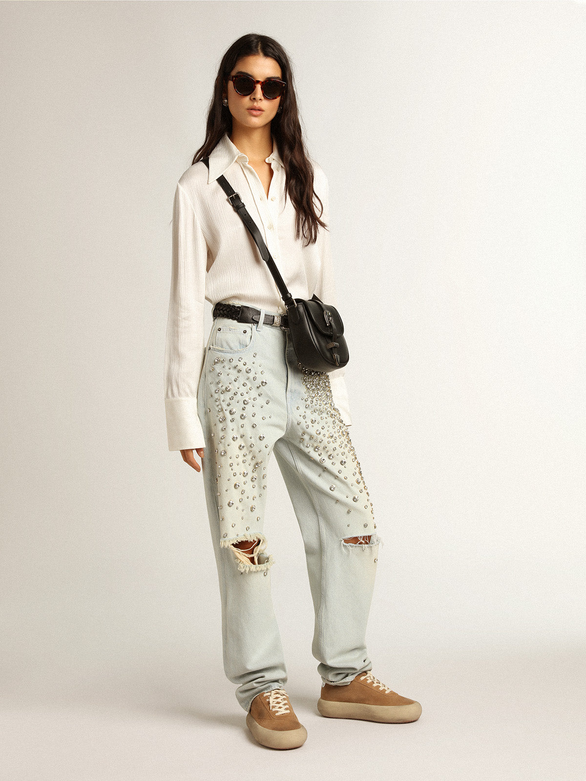 Parchment-colored slim-fit shirt| Golden Goose
