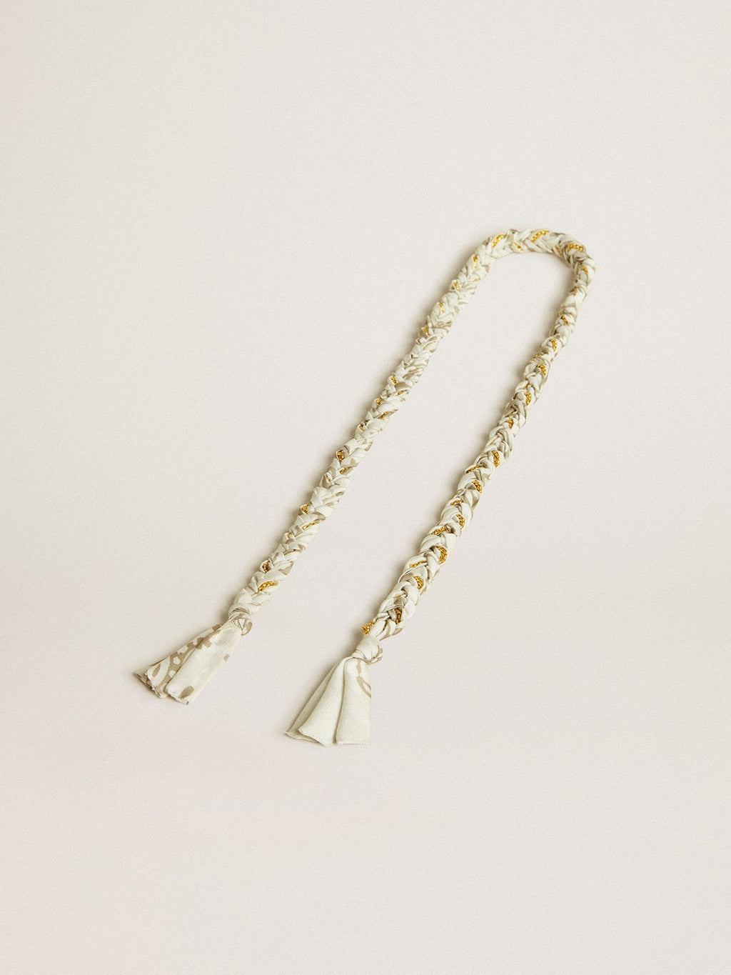Butter-colored braided fabric charm with brass chain| Golden Goose