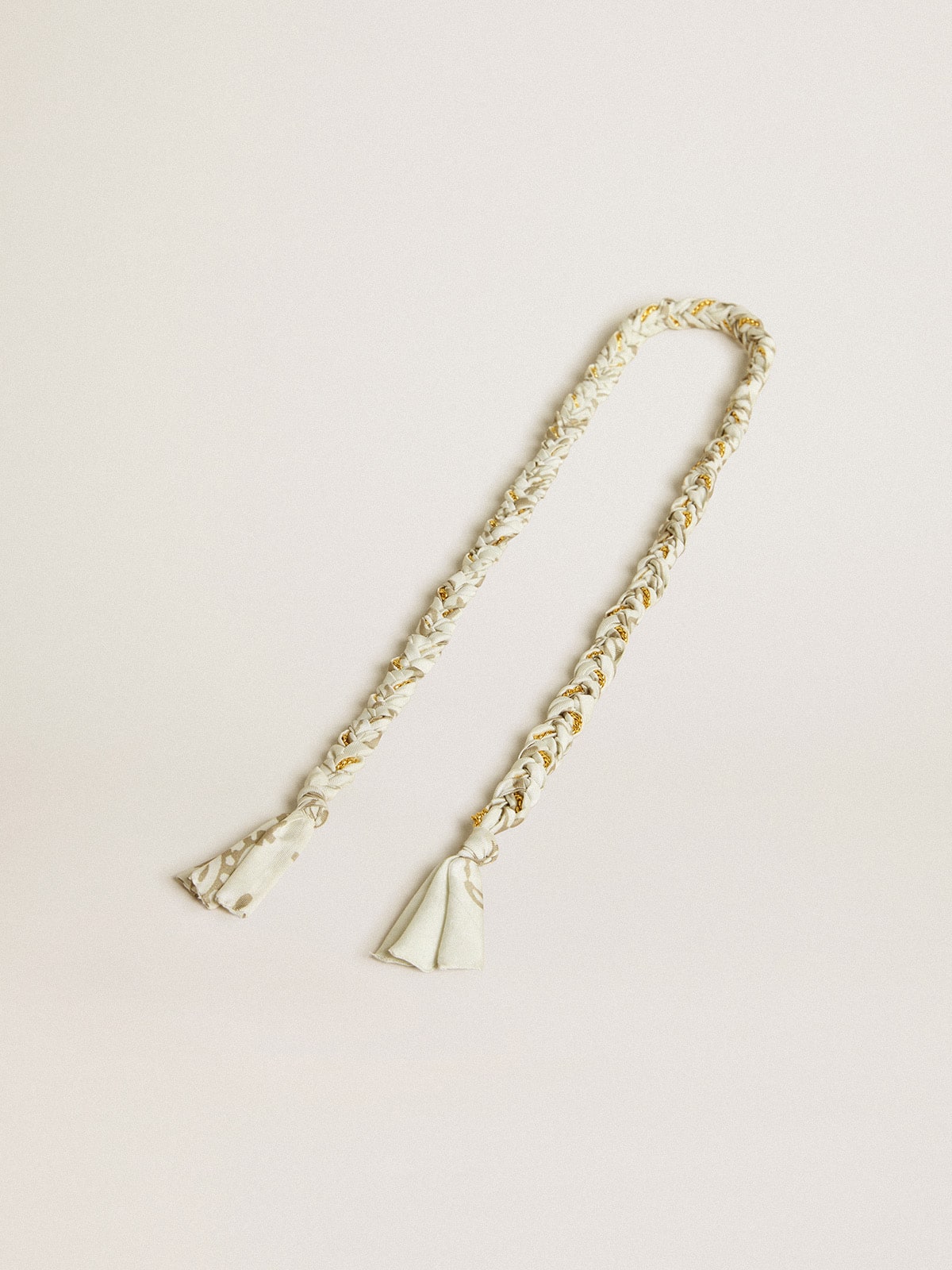 Butter-colored braided fabric charm with brass chain| Golden Goose