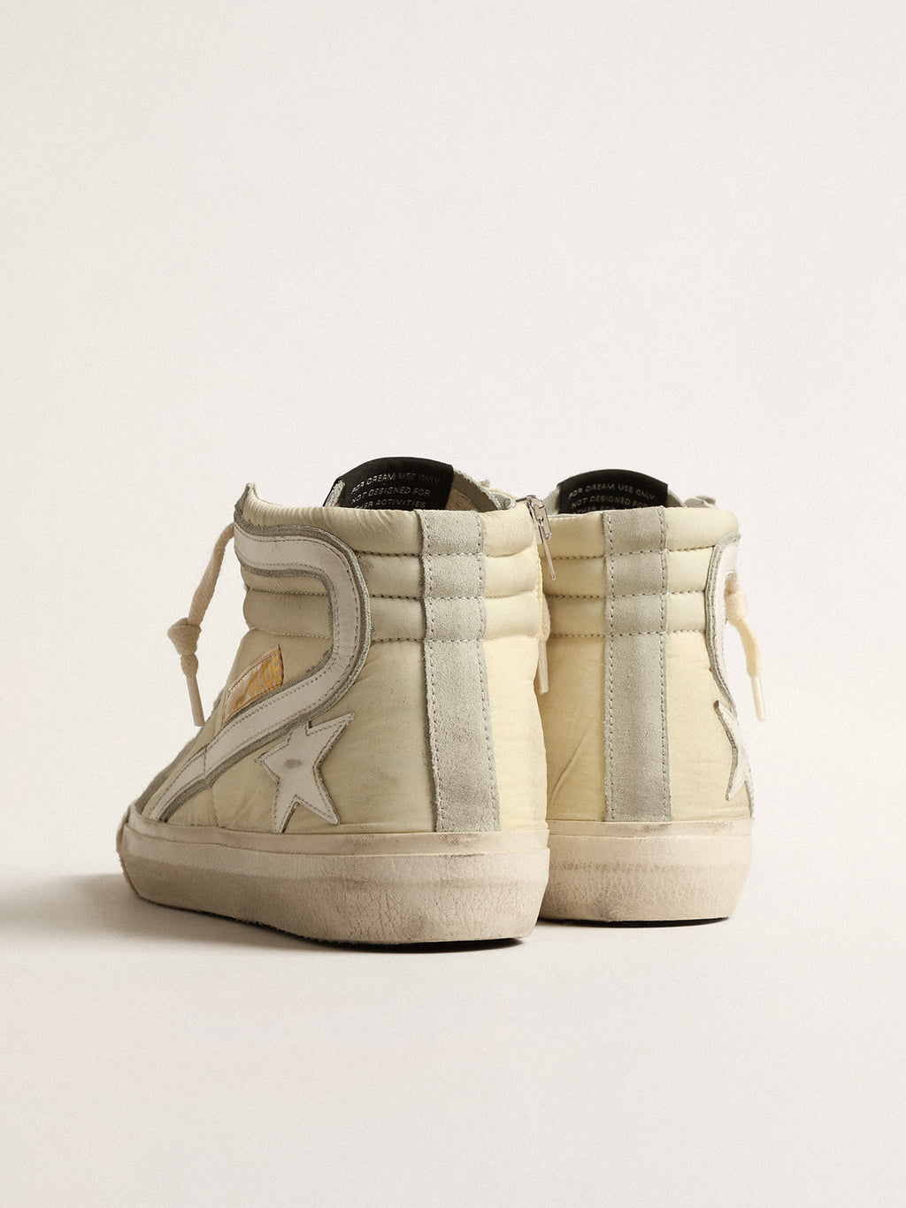 Slide in ivory nylon with white leather star and flash| Golden Goose