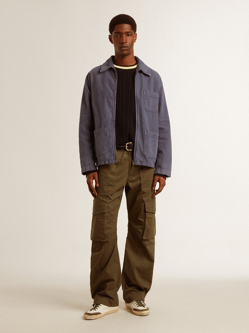 Men's blue jacket in denim cotton with distressed treatment| Golden Goose