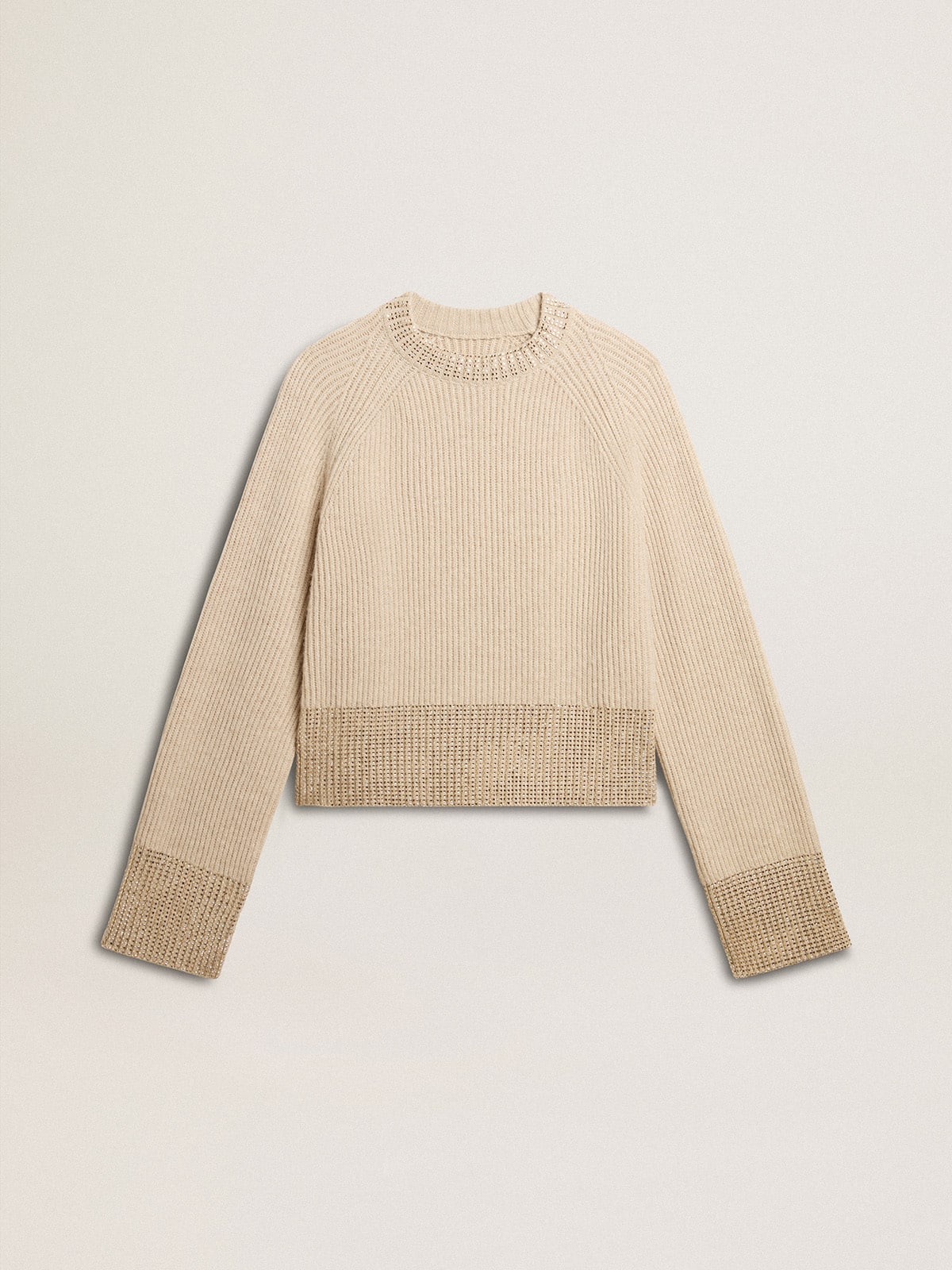 Women's boxy sweater in wool with hotfix crystal decoration| Golden Goose