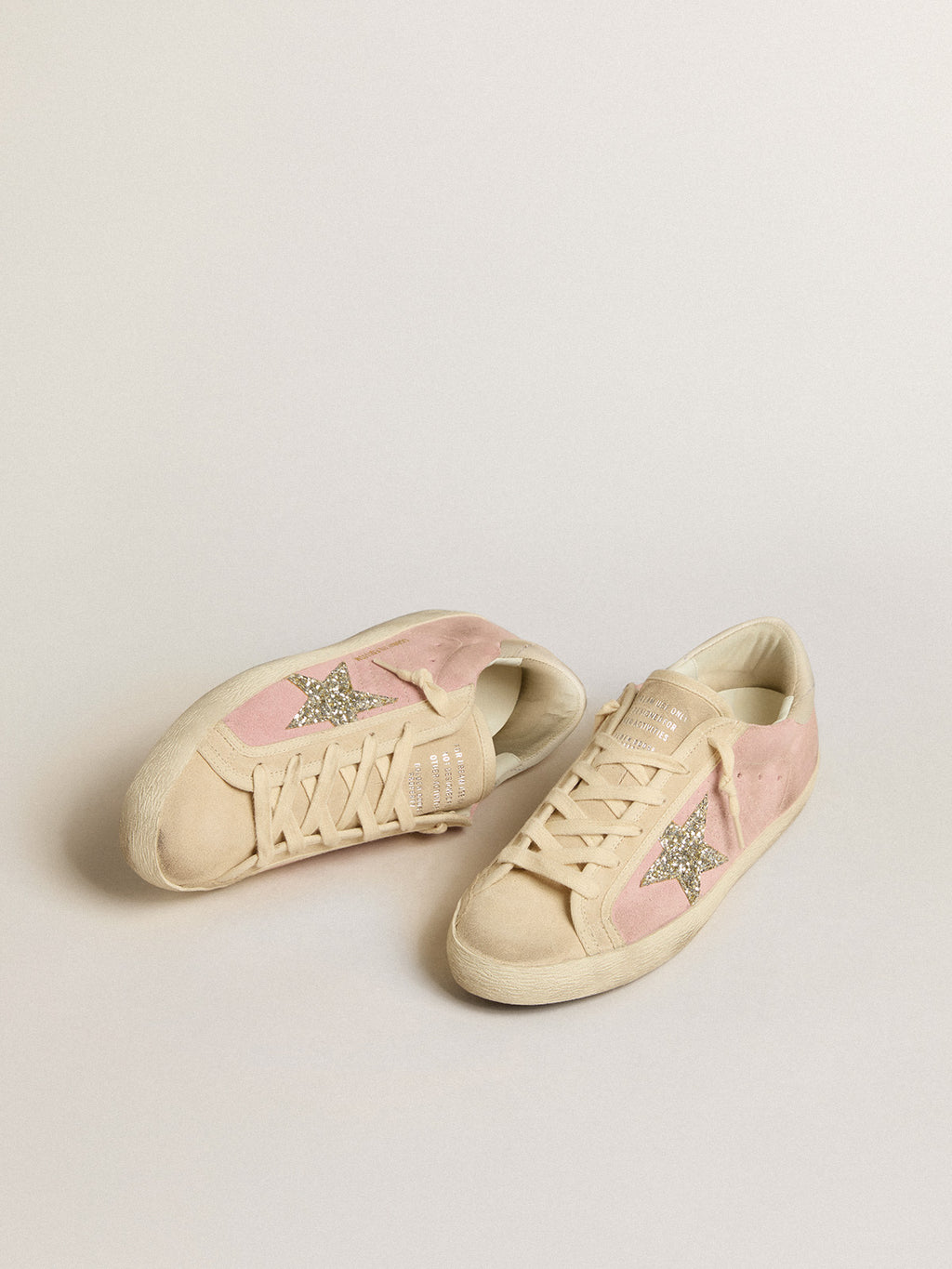 Super-Star LTD in pink and pearl suede with platinum glitter star| Golden Goose