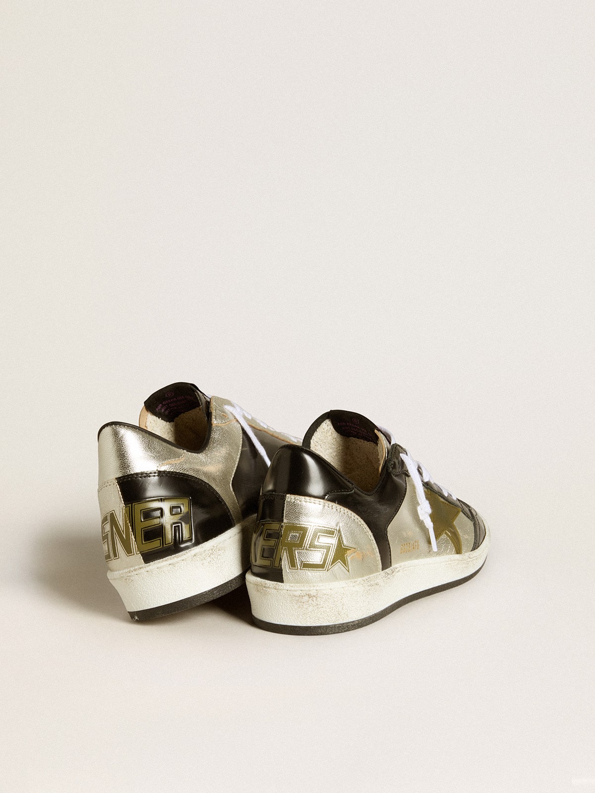 Women's Ball Star LAB in silver leather with brown leather star and black heel tab| Golden Goose