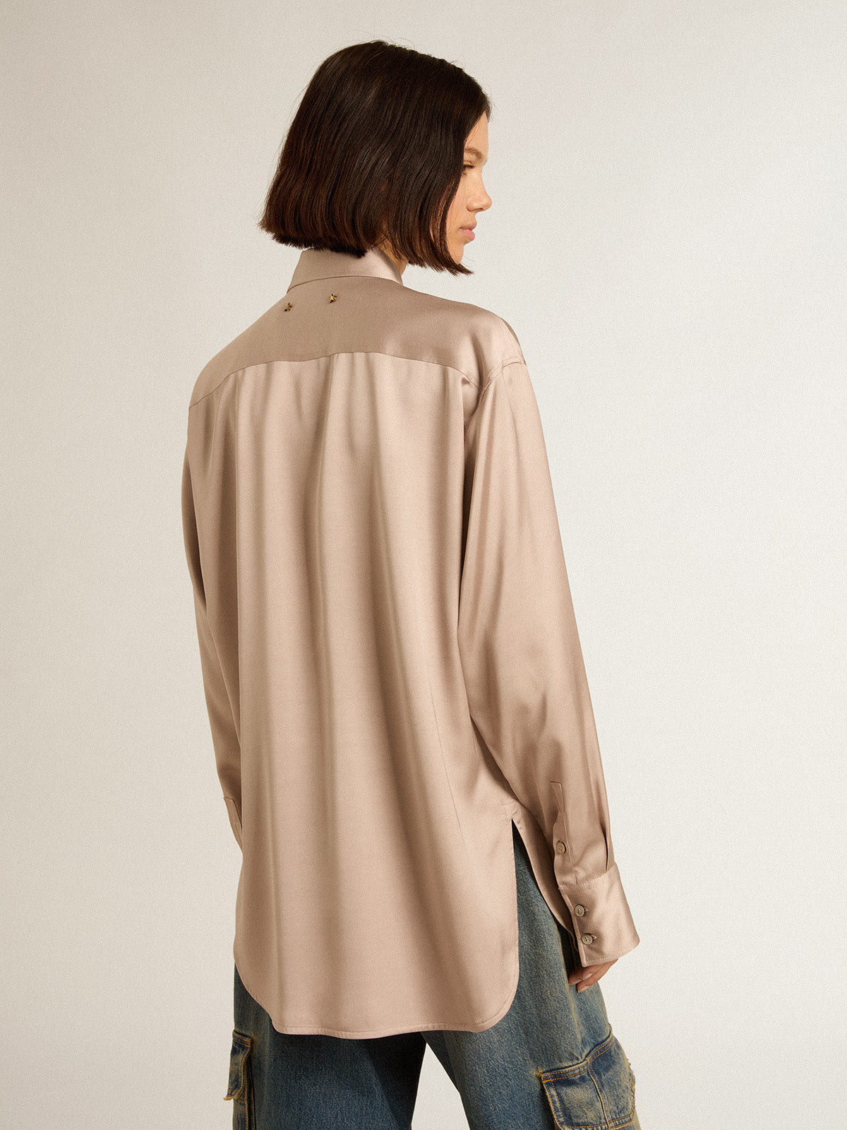 Boyfriend shirt in powder-pink viscose| Golden Goose