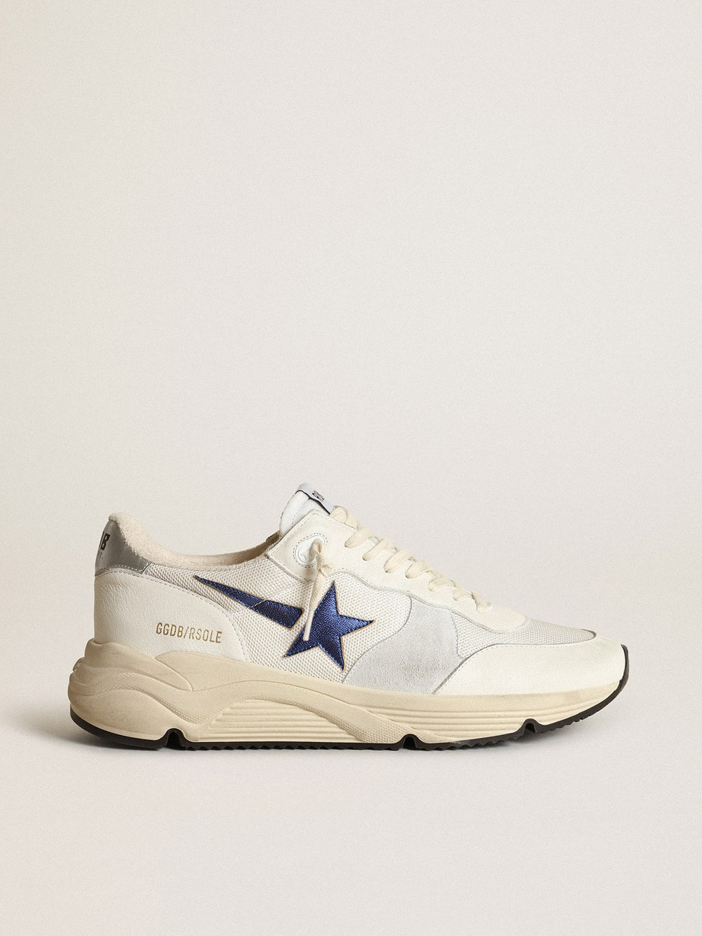 Running Sole in white mesh and nappa leather with a blue star| Golden Goose