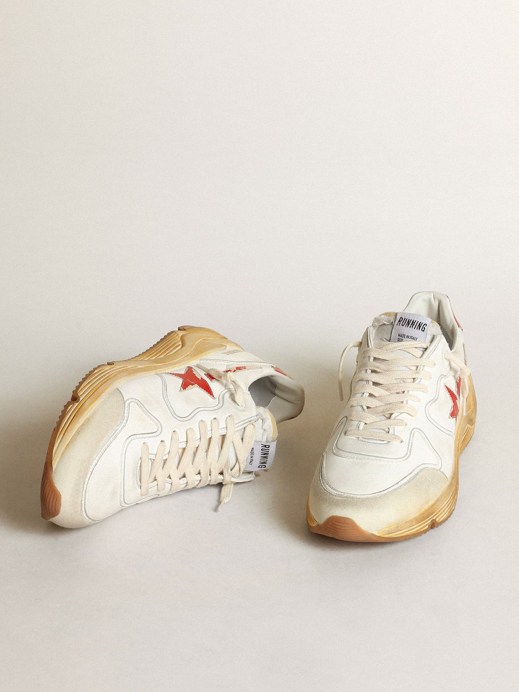 Men's Running Sole with leather star and heel tab with red print| Golden Goose