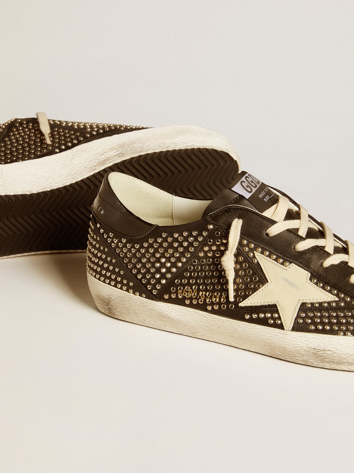 Men's Super-Star in studded black nappa with white leather star| Golden Goose