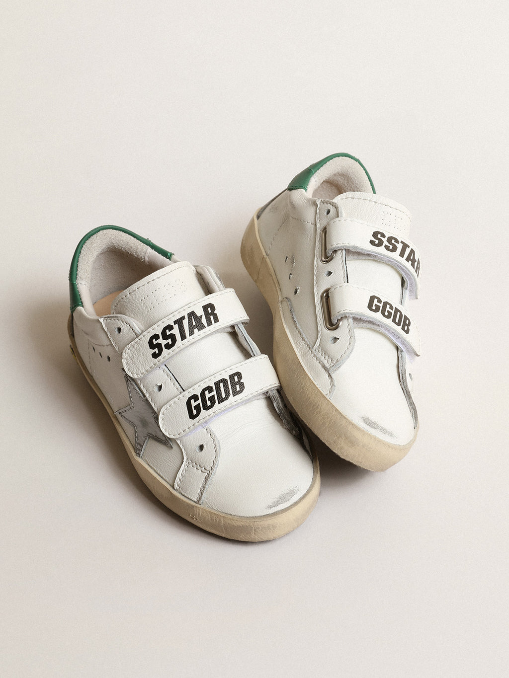 Old School Young with metallic leather star and green heel tab| Golden Goose