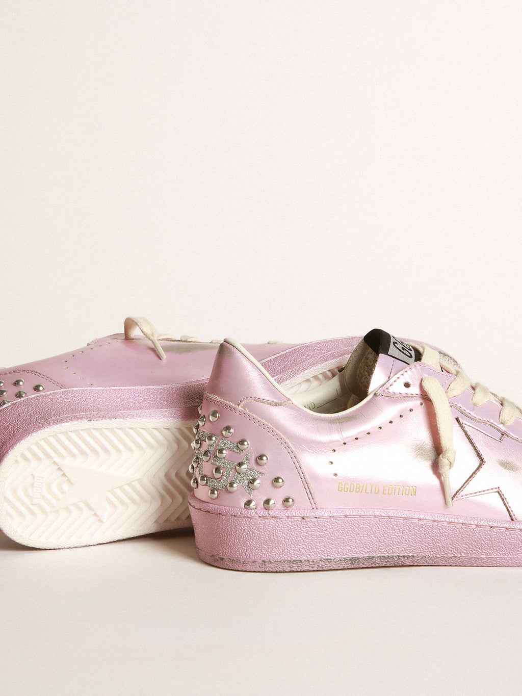 Women's Ball Star LAB in pink laminated leather with studs| Golden Goose
