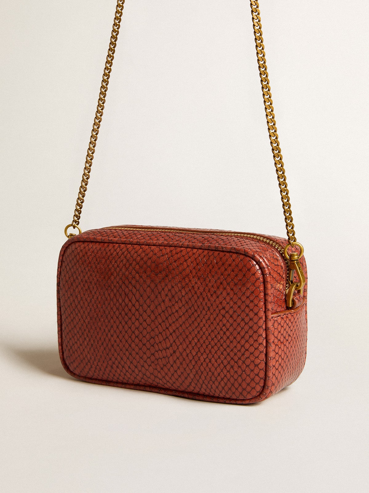 Mini Star Bag in rust-colored snake-print leather| Golden Goose