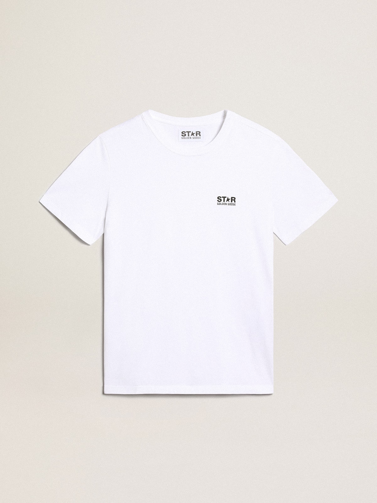White T-shirt with contrasting black logo on the front| Golden Goose