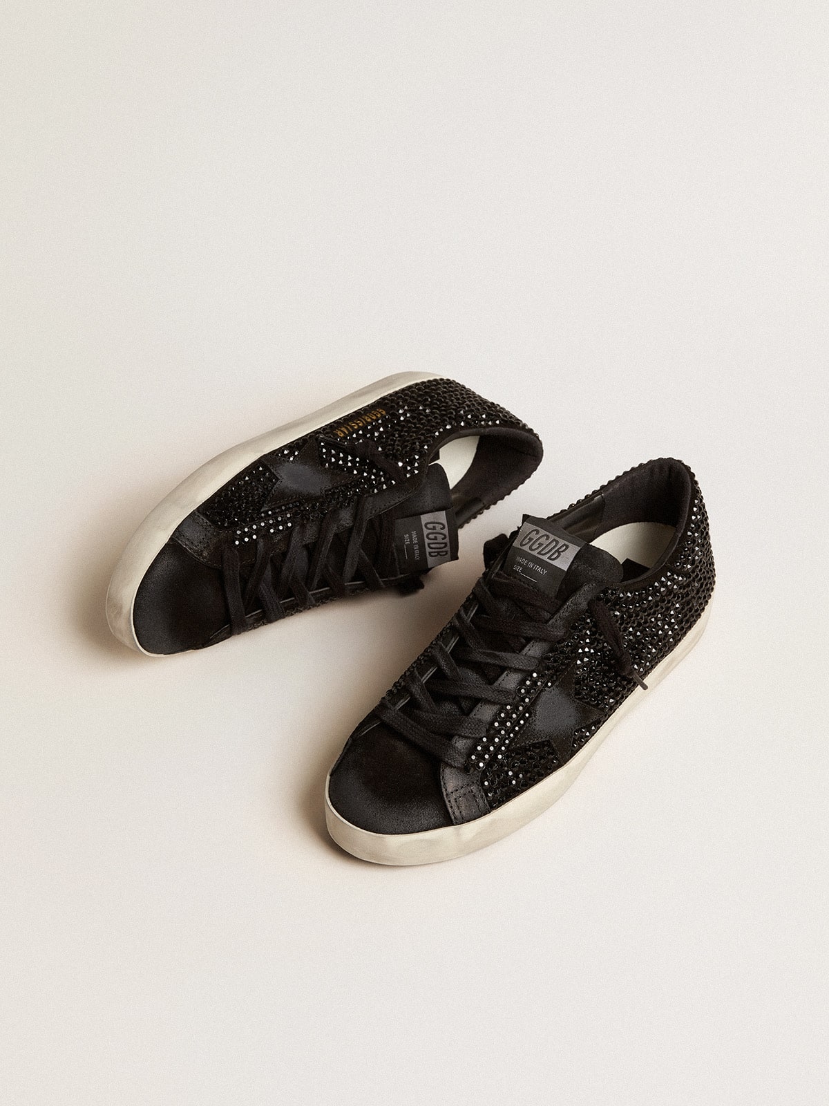 Super-Star in black suede with Swarovski crystals and black suede star| Golden Goose