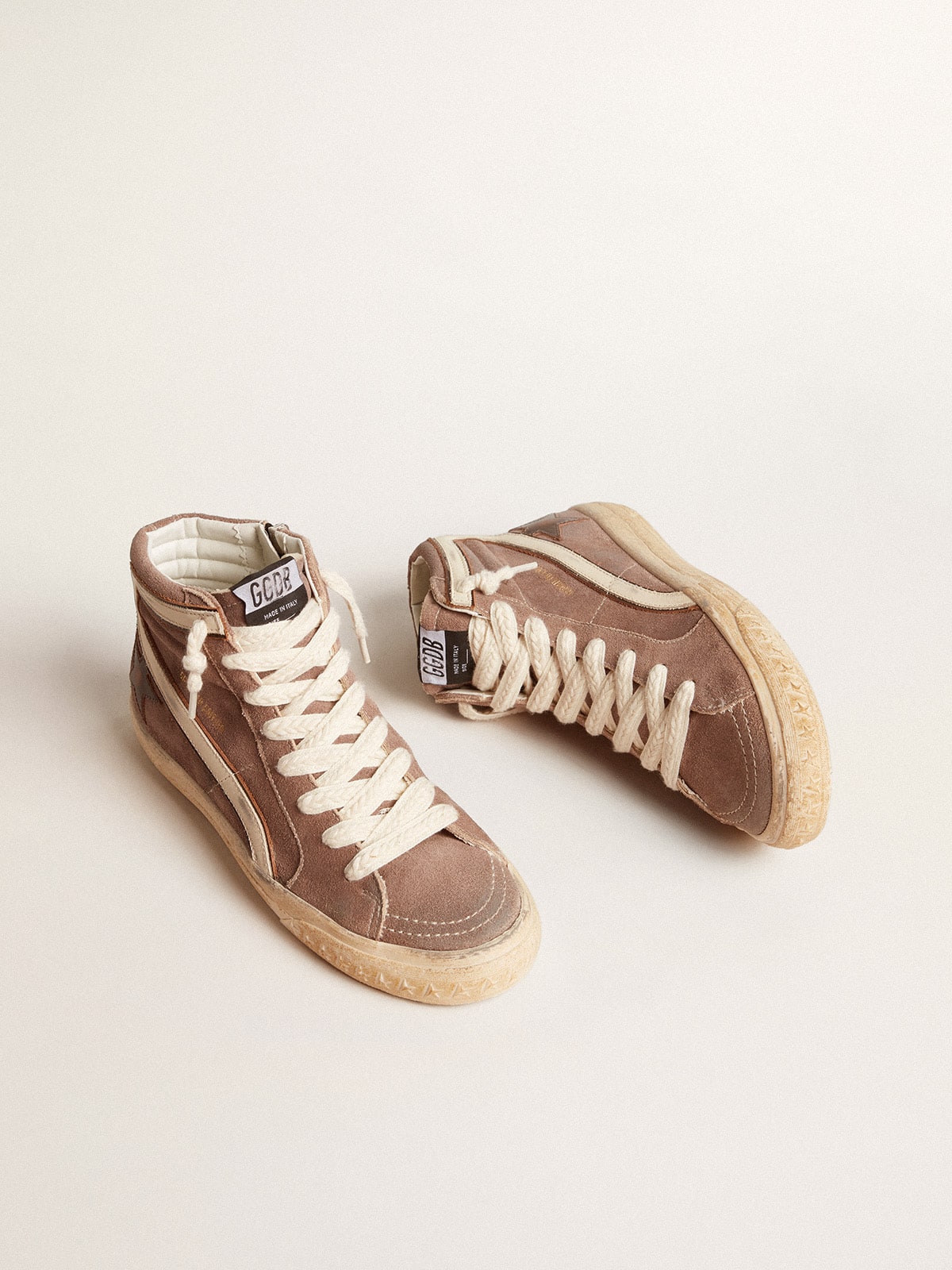 Men's Slide LTD in brown suede with leather star and flash| Golden Goose