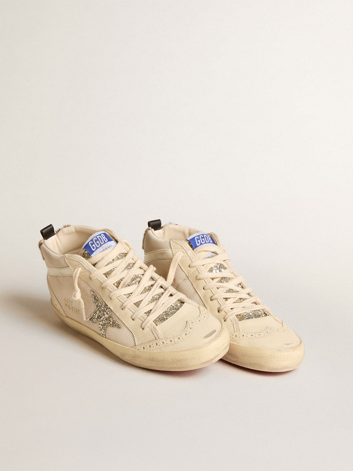 Women's Mid Star in mesh with platinum glitter star and white leather flash| Golden Goose