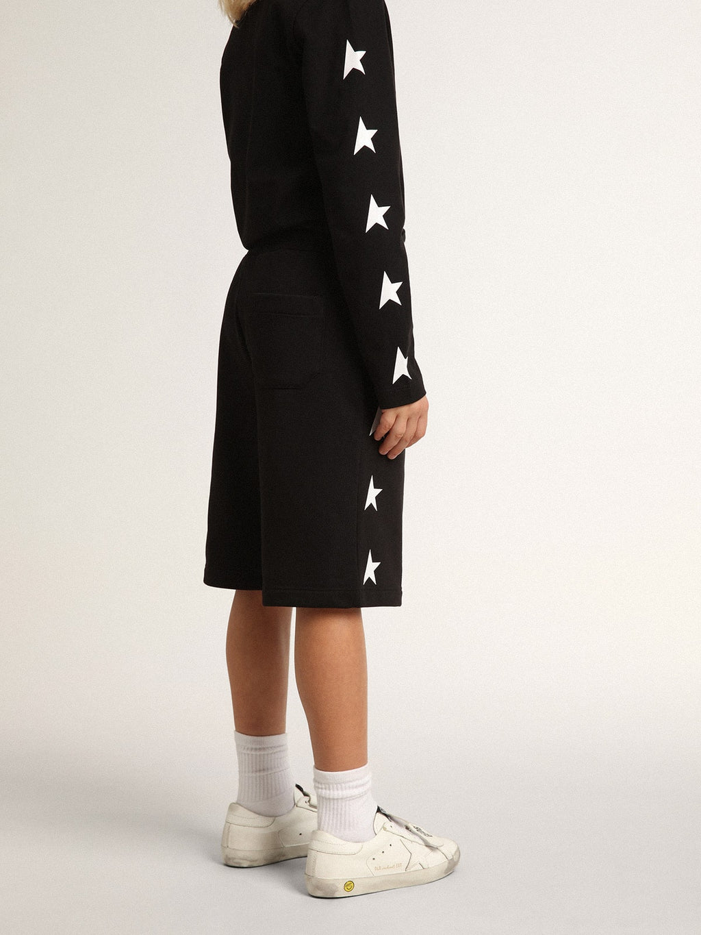 Boys' black Bermuda shorts with white stars| Golden Goose