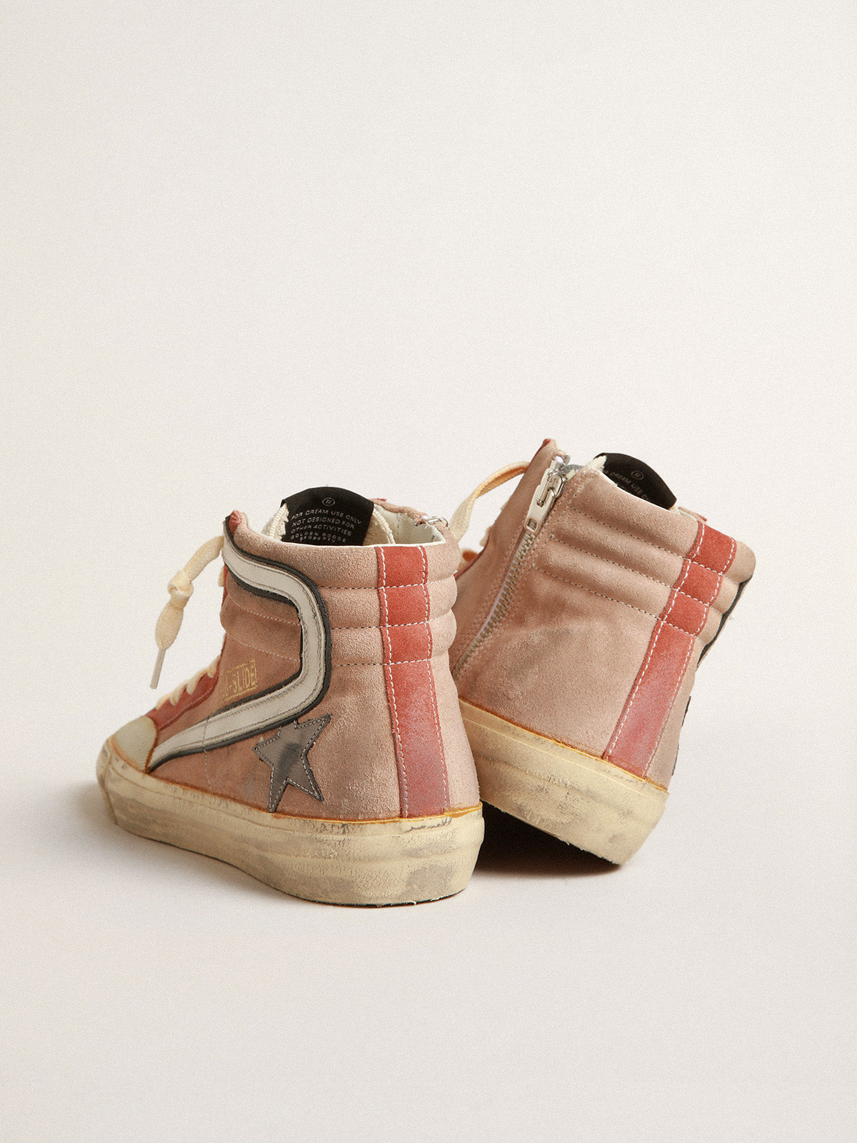 Slide in pink suede with anthracite laminated leather star| Golden Goose