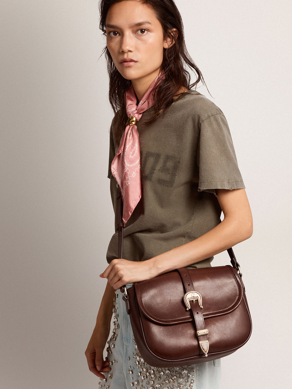Medium Rodeo Bag in dark tan leather| Golden Goose