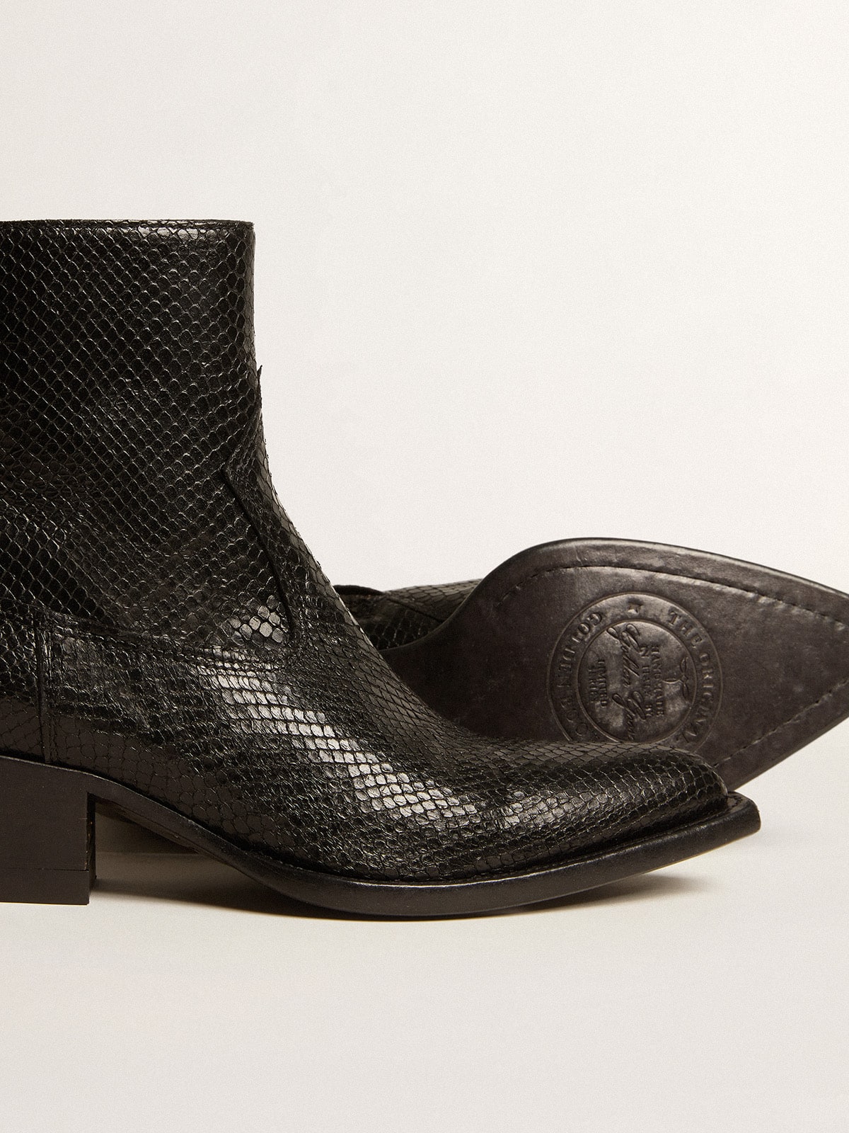 Low Debbie boots in black snake-print leather| Golden Goose