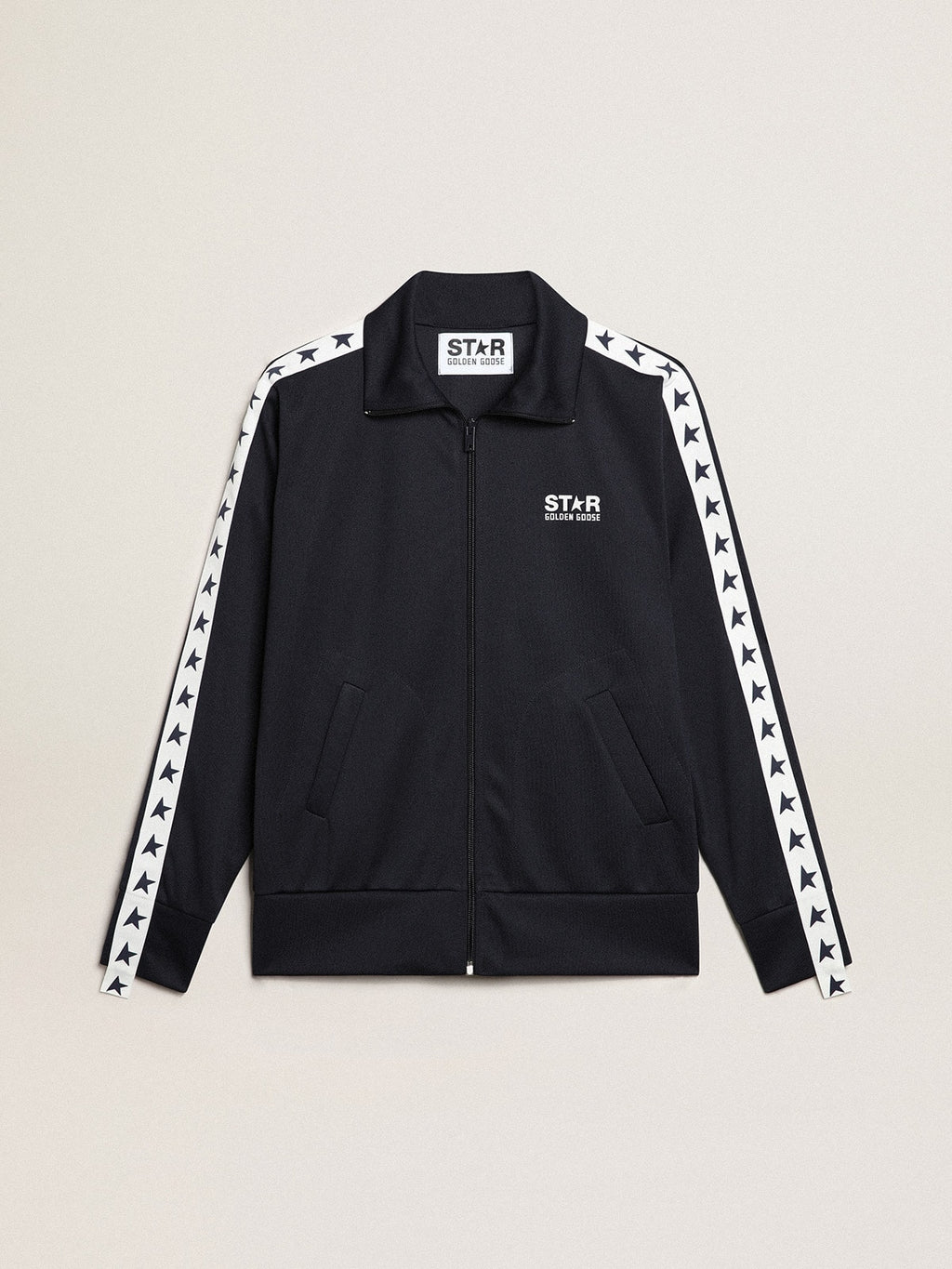 Dark blue sweatshirt with white strip and contrasting blue stars| Golden Goose