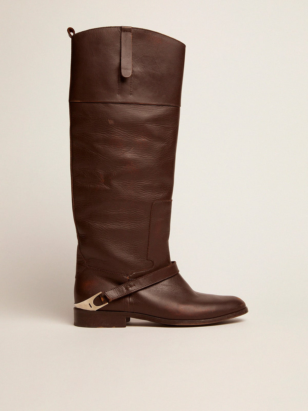 Women's Charlie boots in dark brown leather and clamp on the heel| Golden Goose