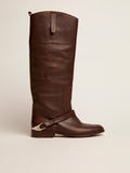 Women's Charlie boots in dark brown leather and clamp on the heel| Golden Goose