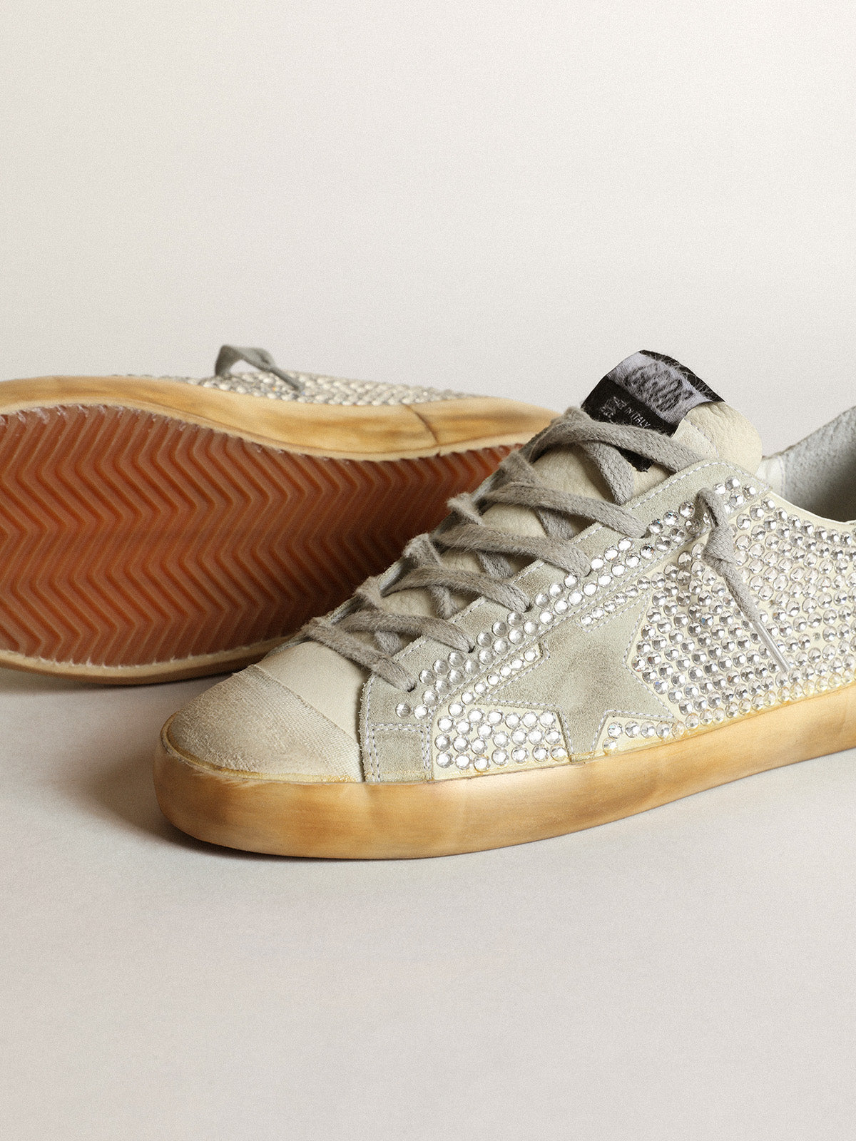Women's Super-Star in off-white nubuck and silver crystals| Golden Goose