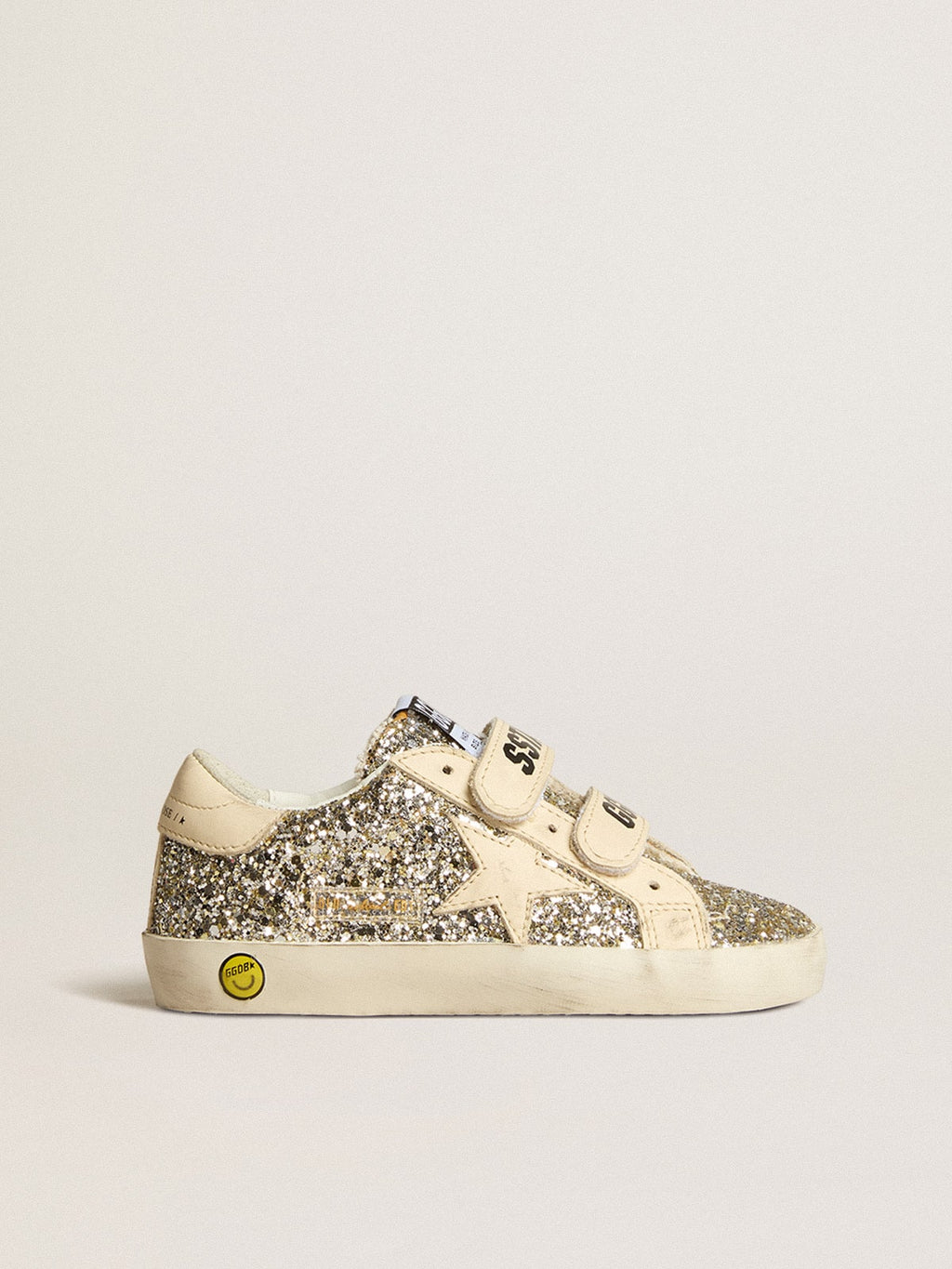 Old School Young in platinum glitter with leather star and heel tab| Golden Goose