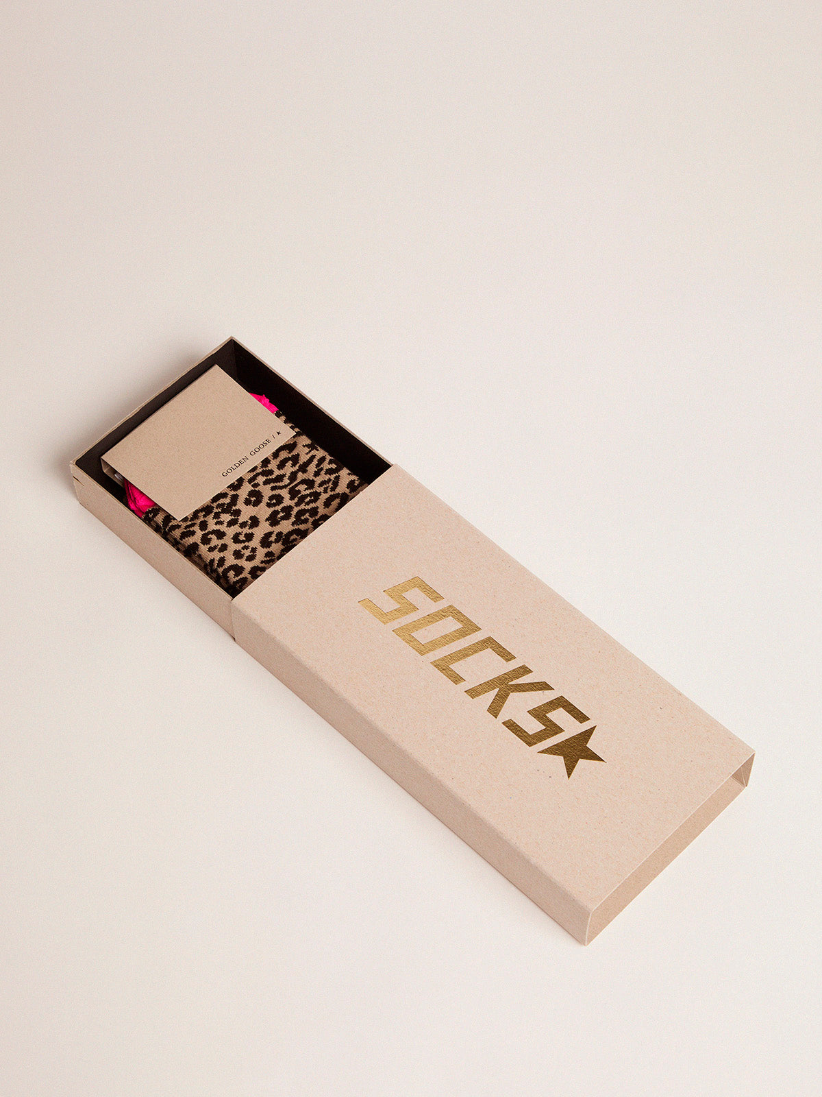 Animal-print socks with sand-colored base and fuchsia details| Golden Goose