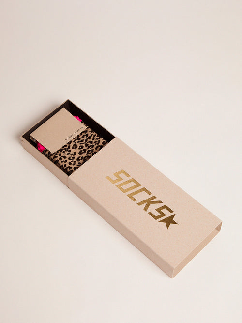 Animal-print socks with sand-colored base and fuchsia details| Golden Goose