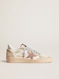 Women's Ball Star LTD in white nappa and pearl suede with mauve leather star| Golden Goose
