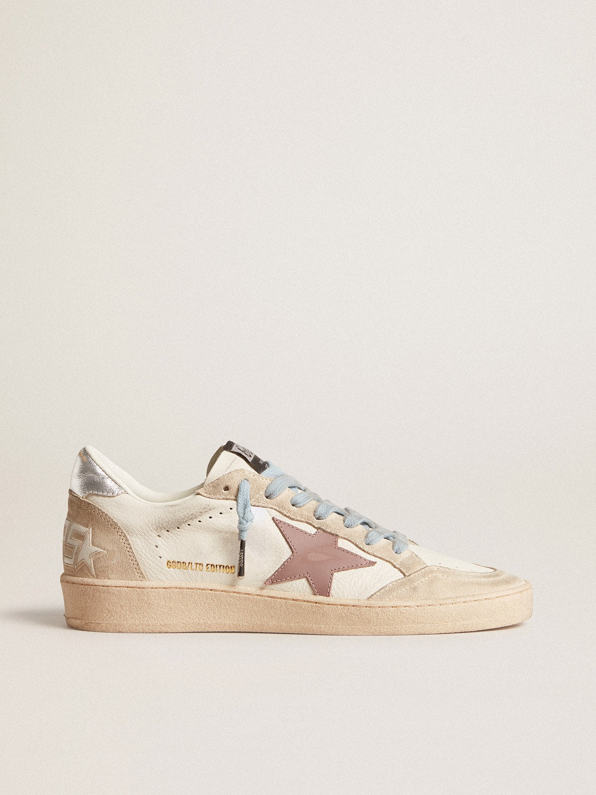 Women's Ball Star LTD in white nappa and pearl suede with mauve leather star| Golden Goose
