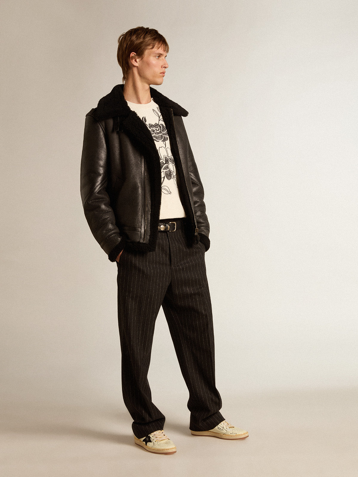 Black sheepskin jacket| Golden Goose