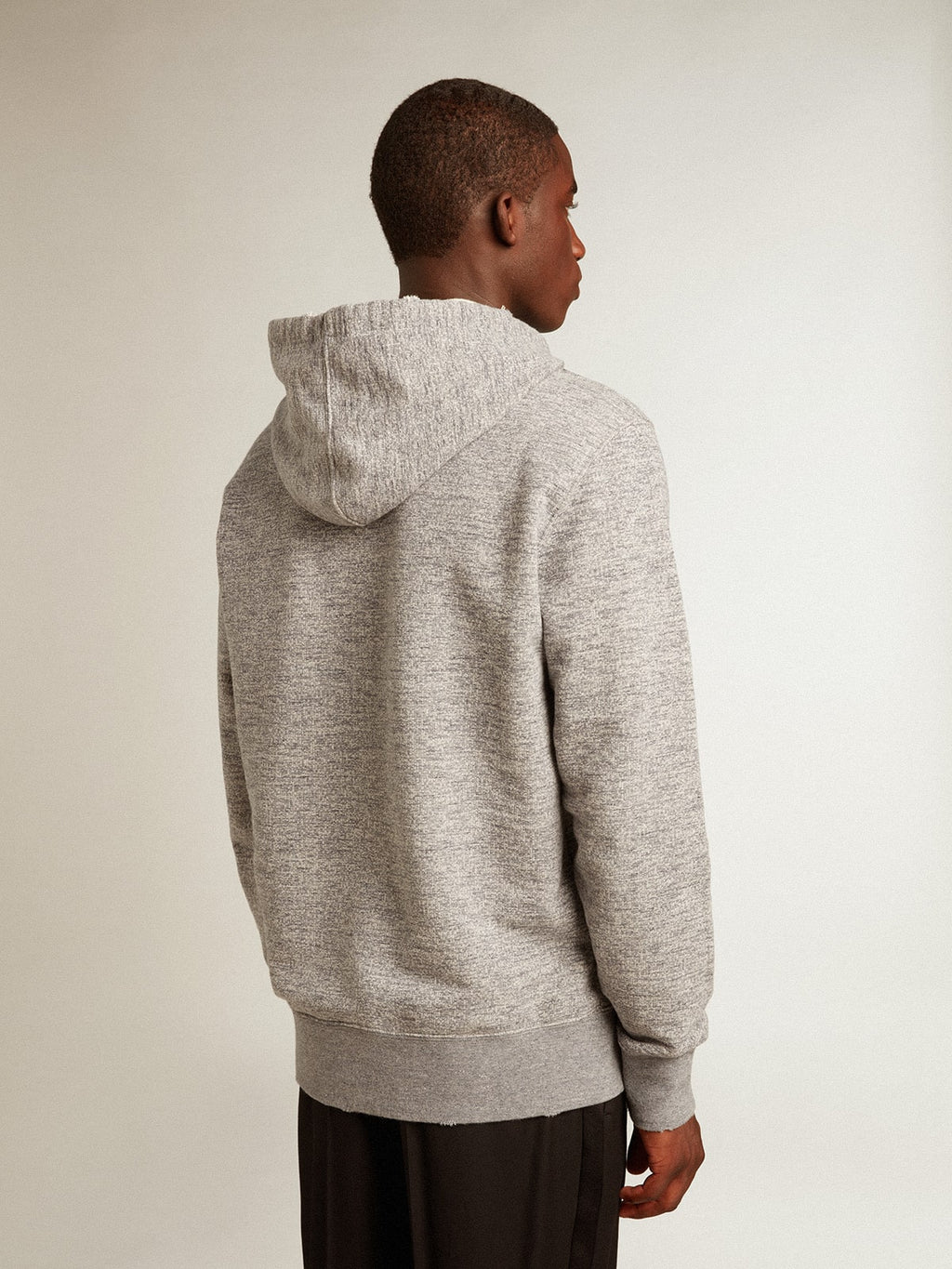 Gray hooded sweatshirt with front pocket| Golden Goose