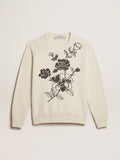Aged white cotton sweatshirt with embroidery| Golden Goose