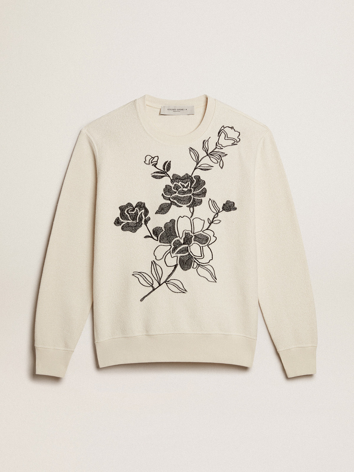 Aged white cotton sweatshirt with embroidery| Golden Goose