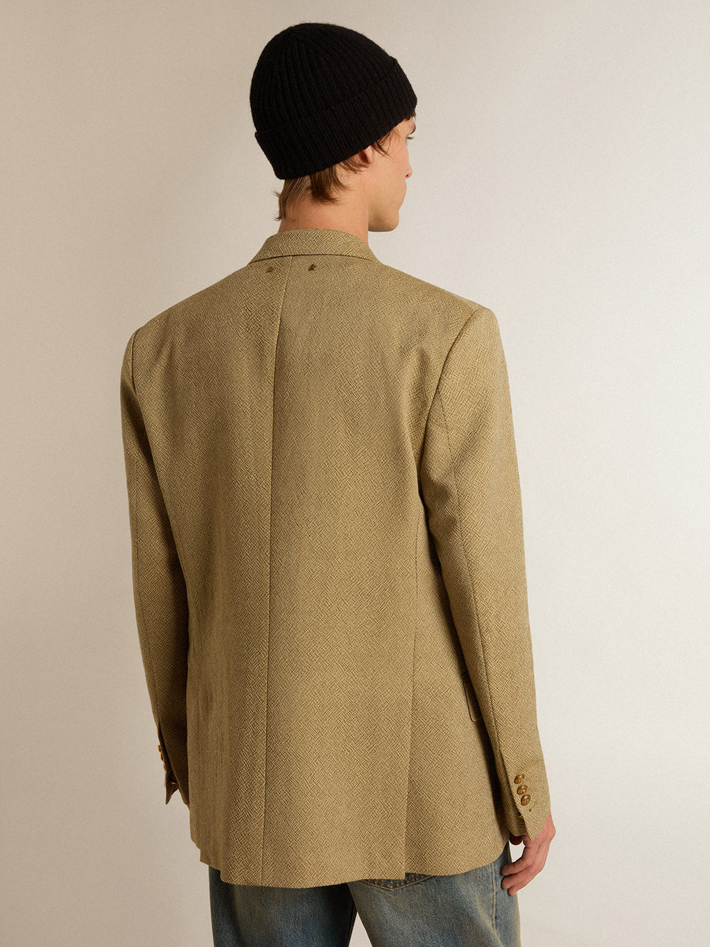 Men's pale beech-colored double-breasted blazer| Golden Goose